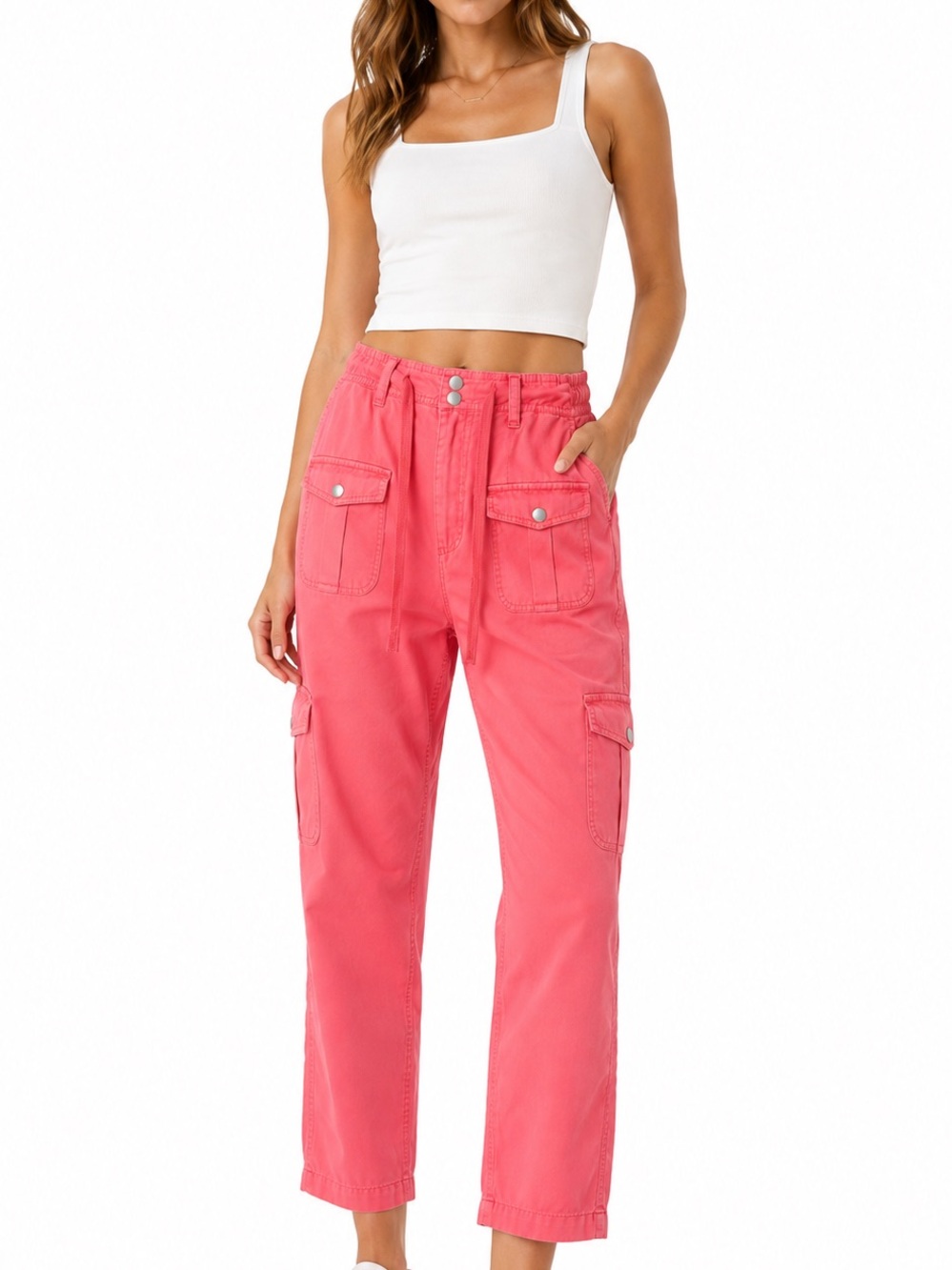 Risen Tencel Relaxed Cargo Pants Dolce Vita Pink Drawstring Size L NWT